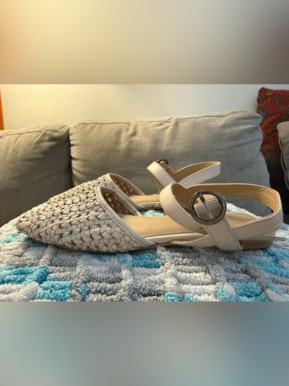 Pilcro Woven Pointed-Toe Ankle-Strap Flats - Beige